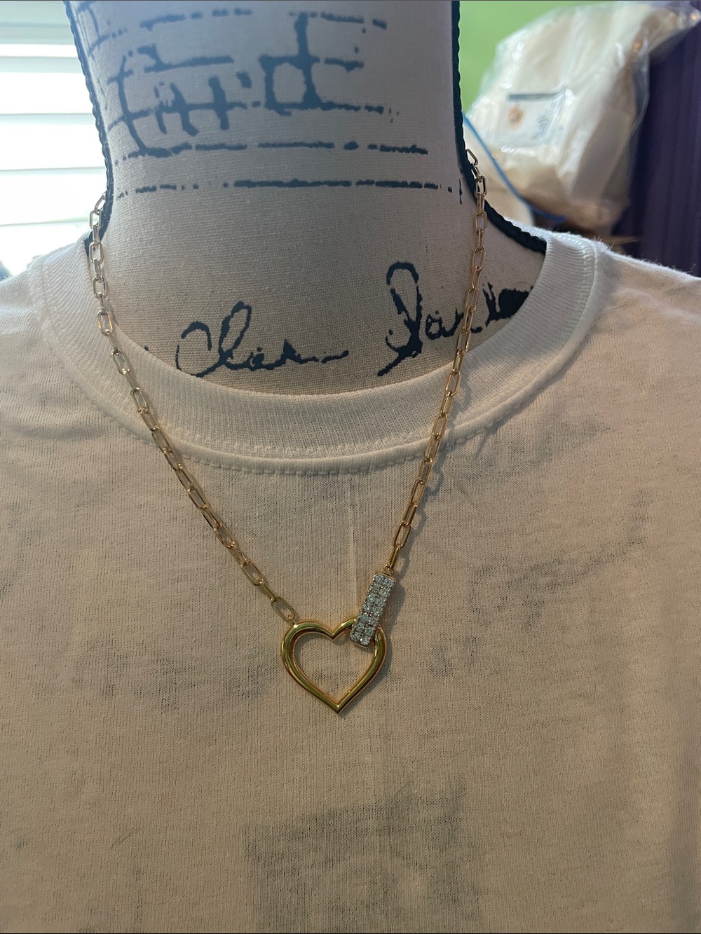 Gold Heart Pendant Chain Necklace with Pavé Accent - Women's Jewelry